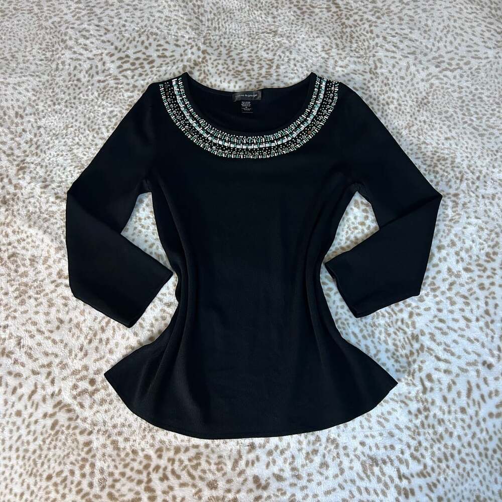 Cable & Gauge Embellished Neckline Sweater Size M Black